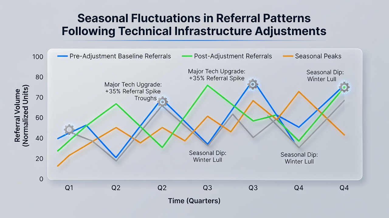 Graph comparing referral source recovery times across seasonal periods